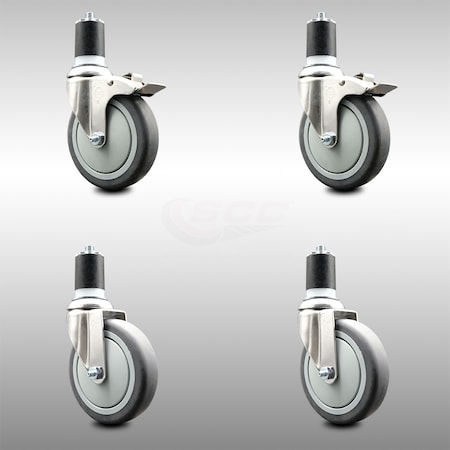 Service Caster 5 Inch 316SS Thermoplastic Rubber Swivel 1-3/4 Inch Stem Caster Lock Brake, 2PK SCC-SS316TTLEX20S514-TPRB-2-S-2-134